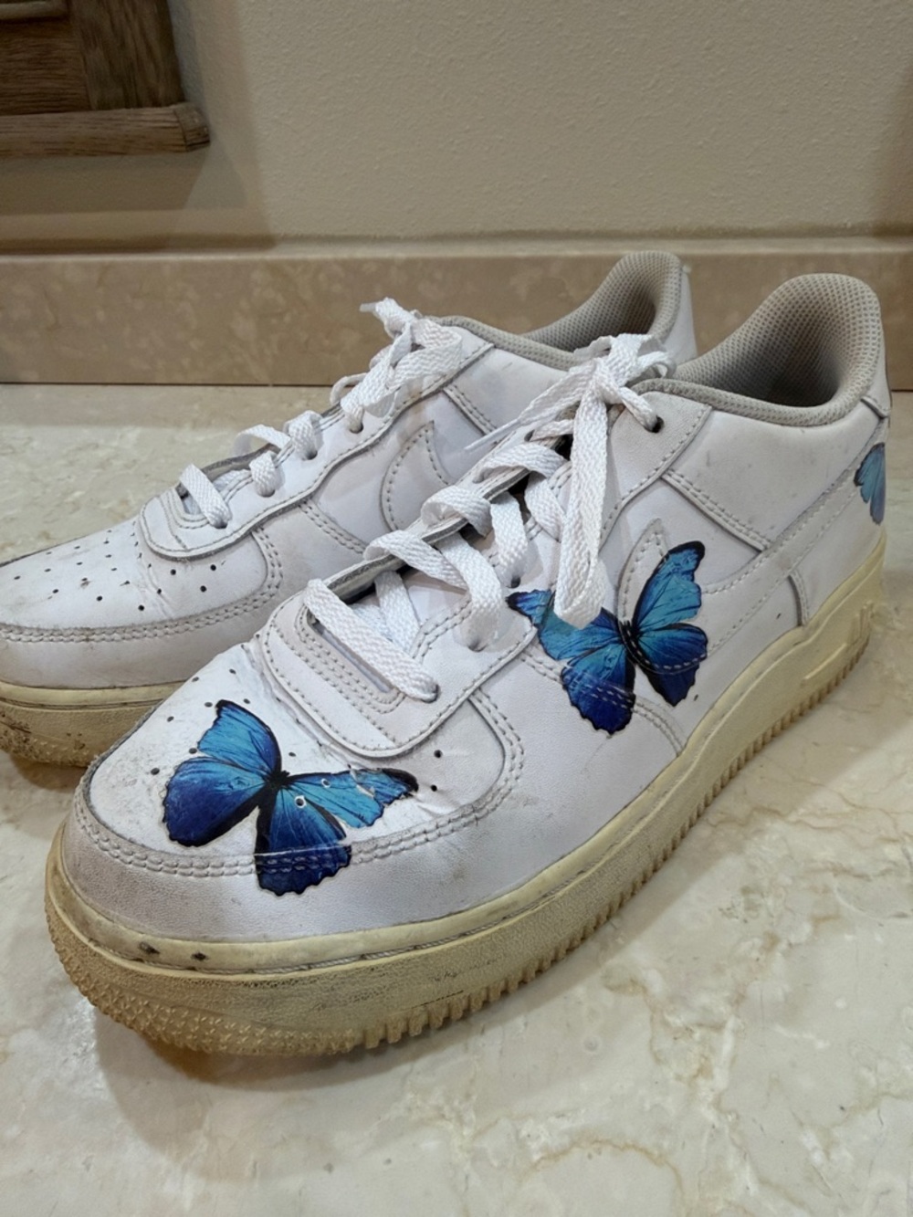 Nike Air Force 1’s with Blue Butterfly Detail size 6.5Y or 8.5W